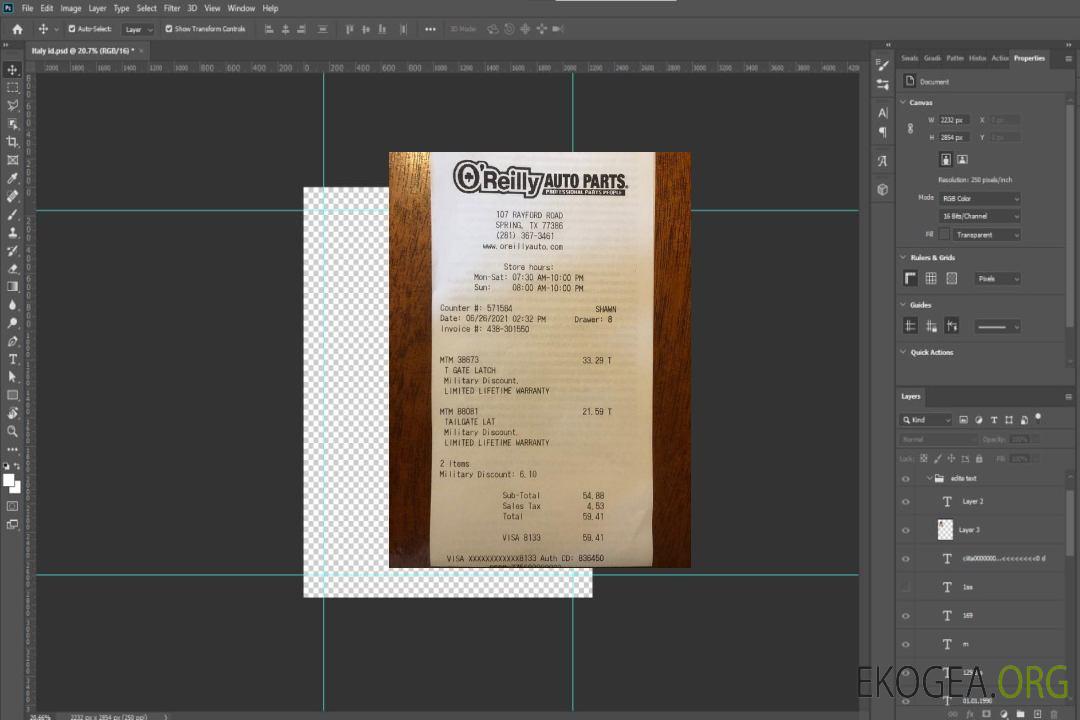 Reçu de paiement de pièces automobiles USA O'Reilly template Reçu de paiement de pièces automobiles USA O'Reilly template